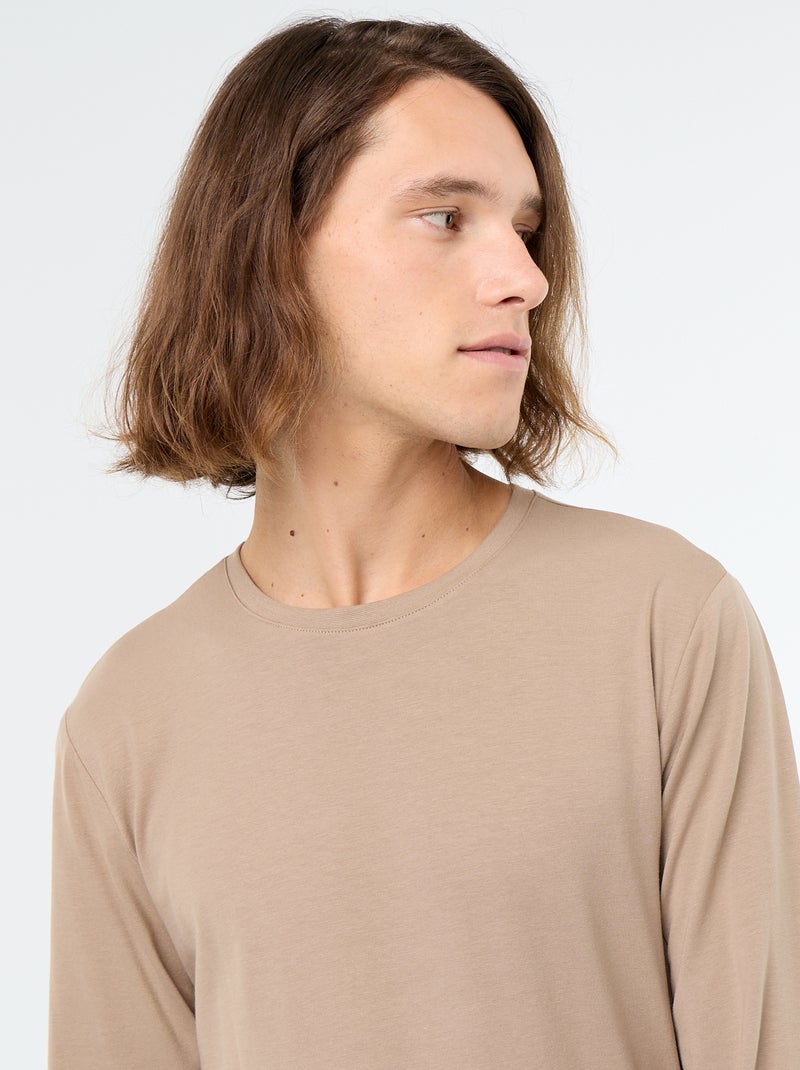 Camiseta de manga larga lisa Beige - Kiabi