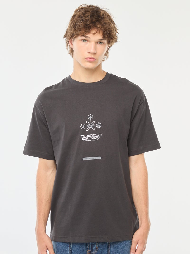 Camiseta de manga larga lisa con estampado en ambos lados Gris - Kiabi