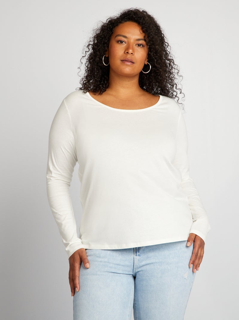 Camiseta de manga larga lisa de punto BLANCO - Kiabi