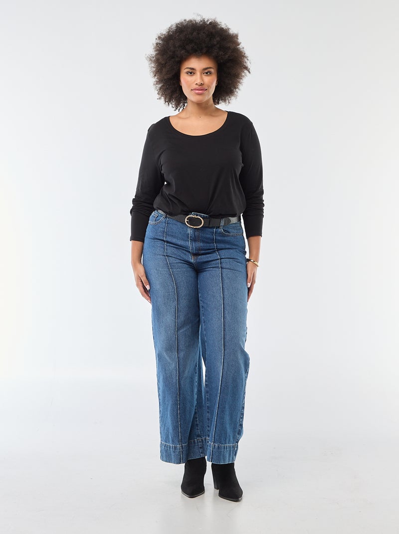 Camiseta de manga larga lisa de punto negro - Kiabi