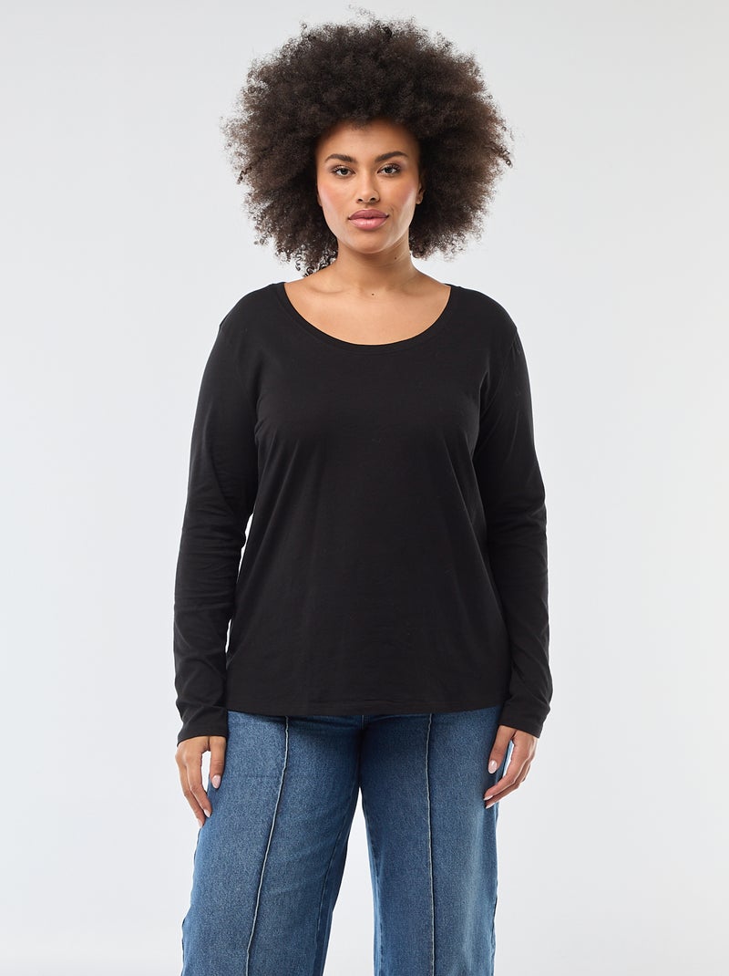 Camiseta de manga larga lisa de punto negro - Kiabi