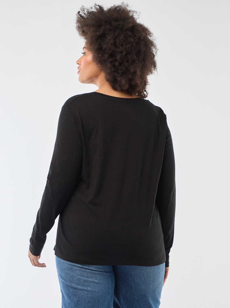 Camiseta de manga larga lisa de punto negro - Kiabi