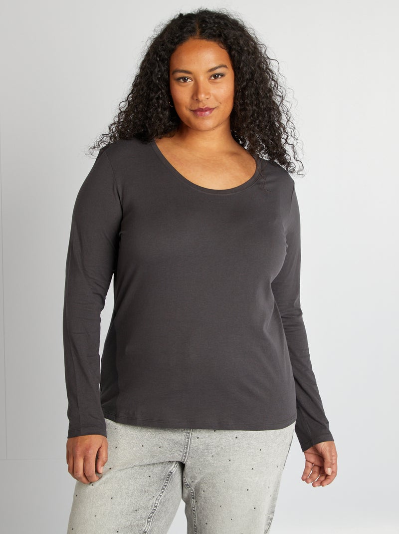 Camiseta de manga larga lisa de punto NEGRO - Kiabi