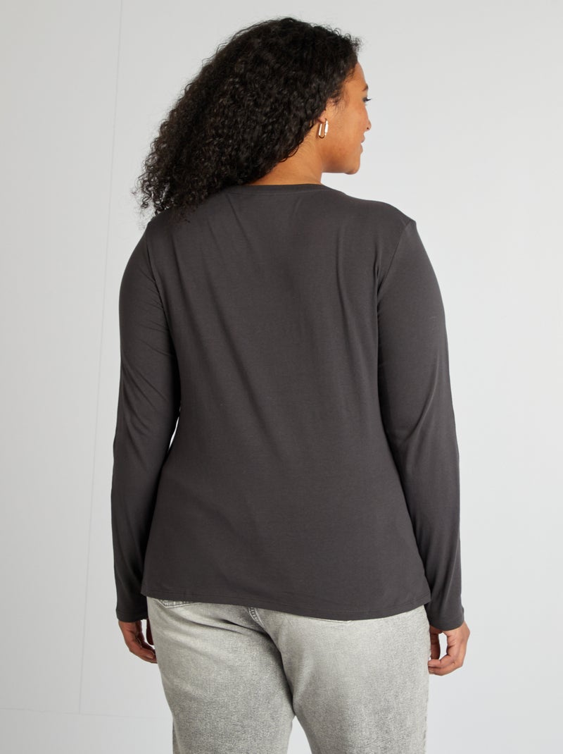 Camiseta de manga larga lisa de punto NEGRO - Kiabi