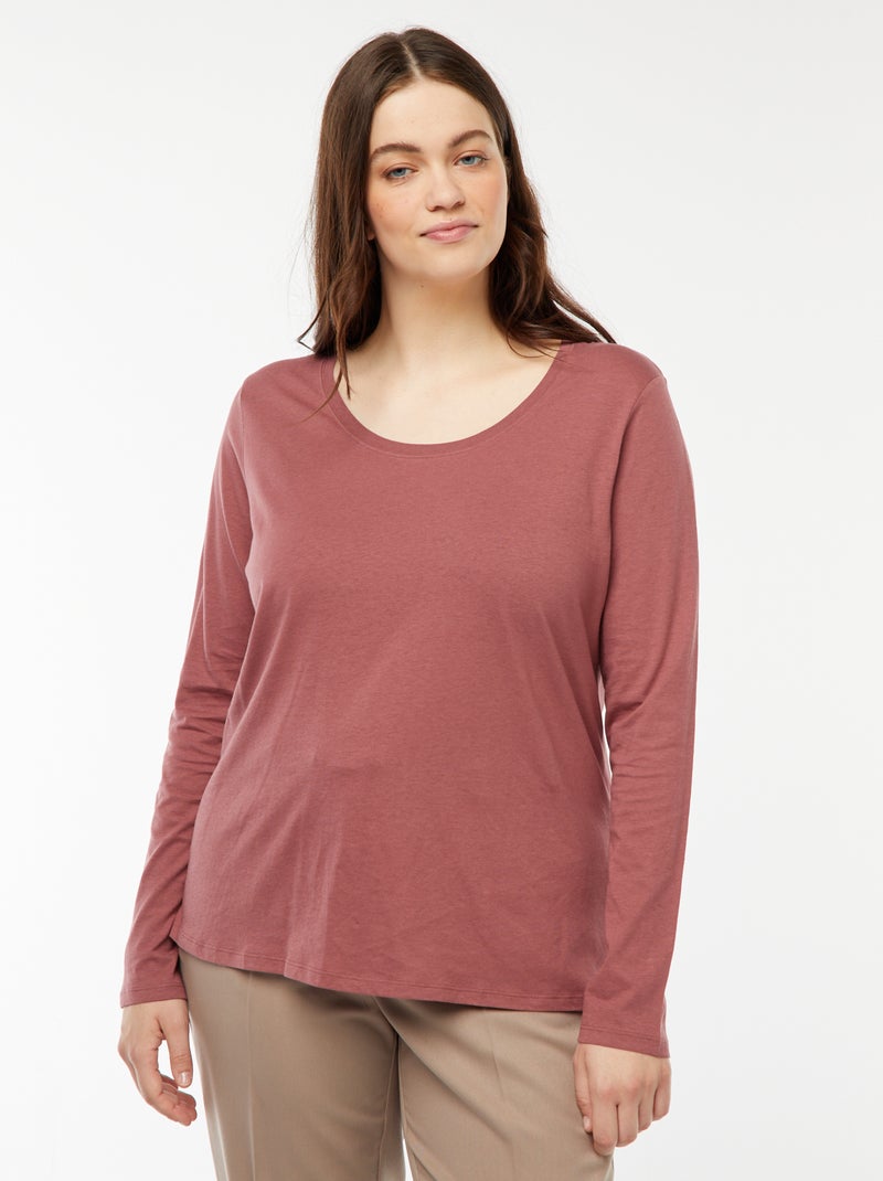 Camiseta de manga larga lisa de punto Rosa - Kiabi