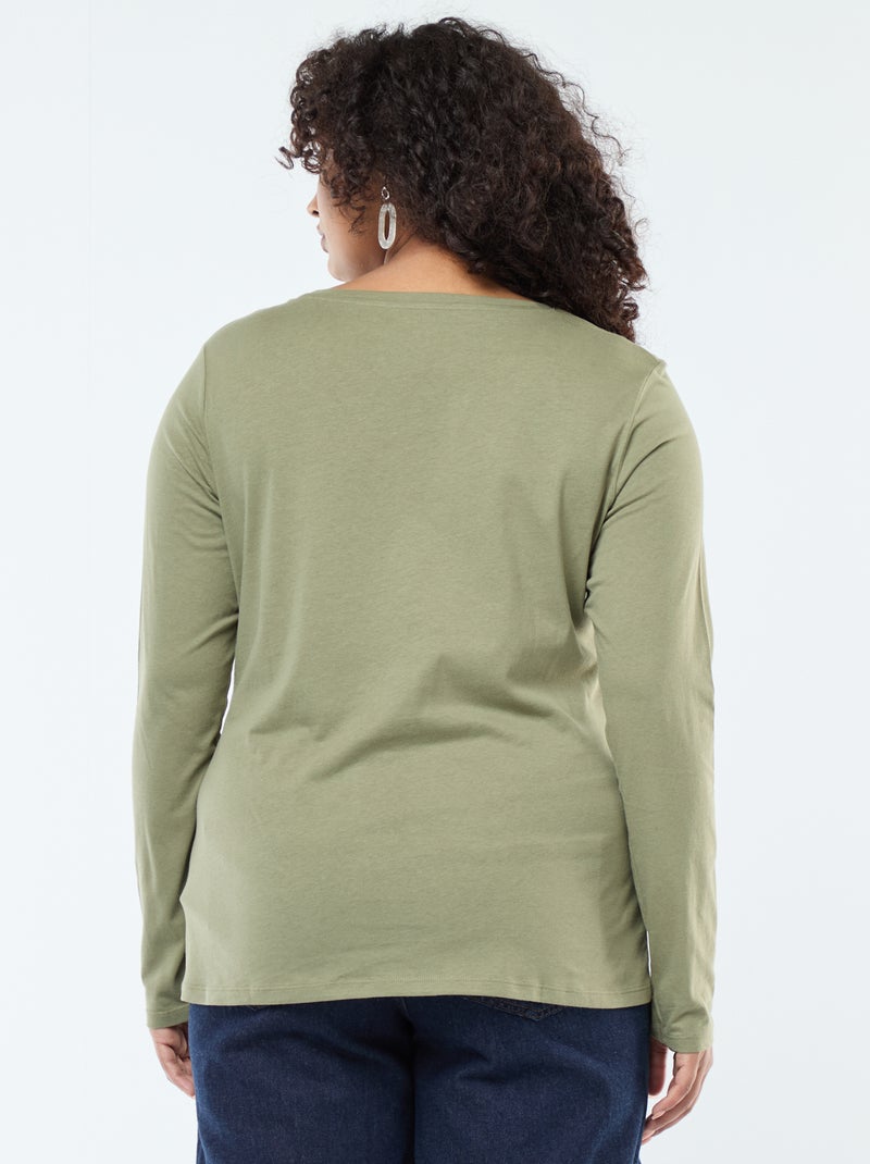 Camiseta de manga larga lisa de punto Verde - Kiabi
