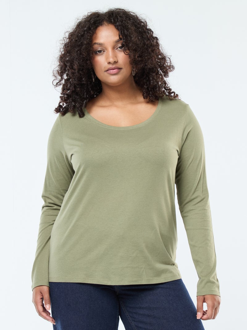 Camiseta de manga larga lisa de punto Verde - Kiabi