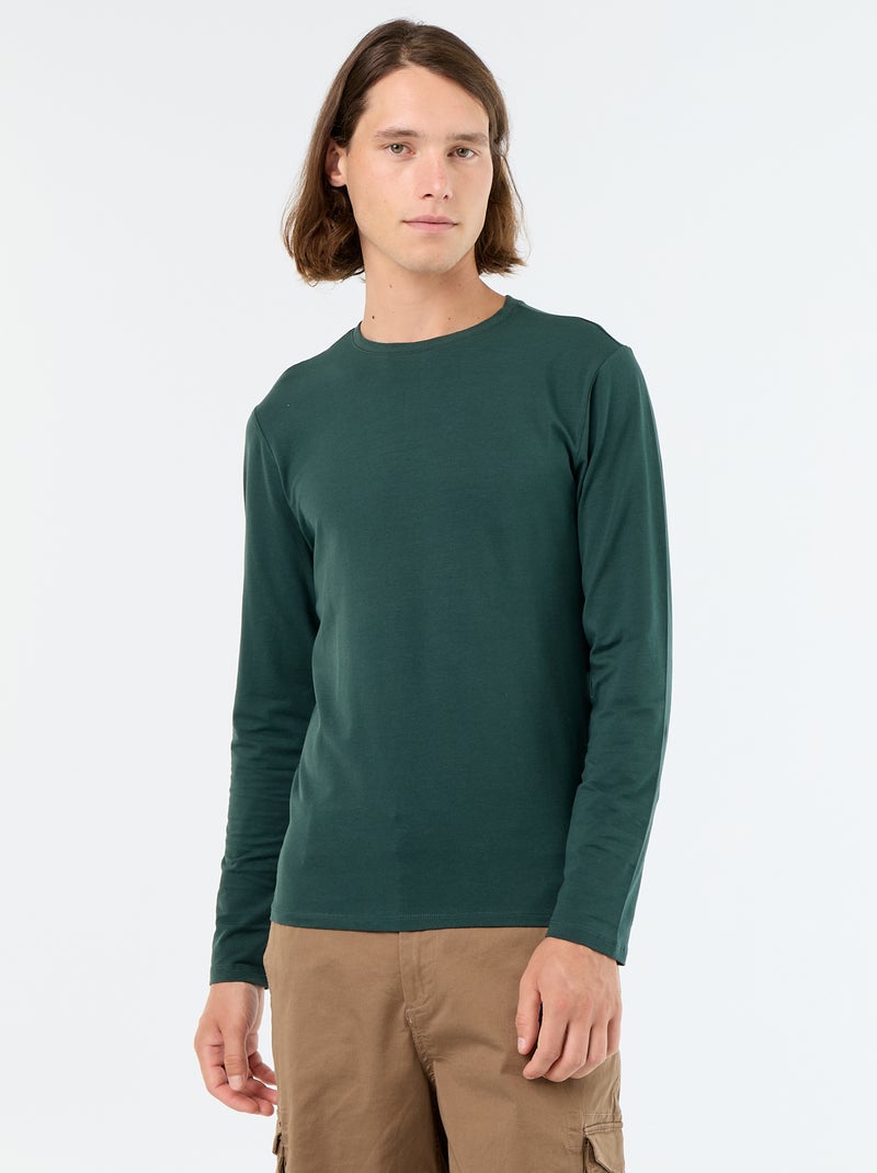 Camiseta de manga larga lisa Verde - Kiabi