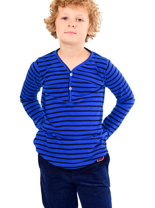 Camiseta de manga larga para niño | Rayas azules | ELVIS - Kiabi