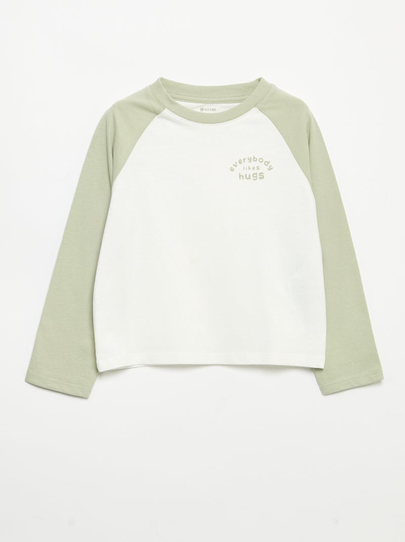 Camiseta de manga larga raglán Blanco - Kiabi