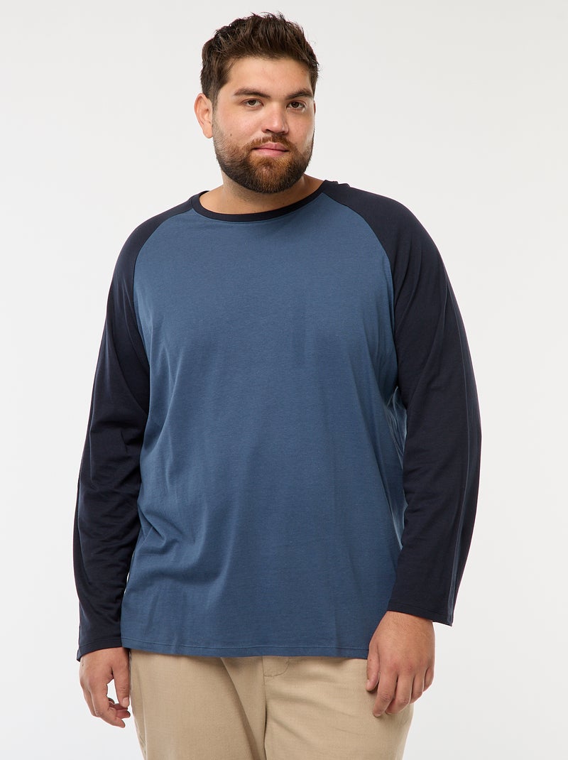 Camiseta de manga larga raglán y cuello redondo Azul - Kiabi