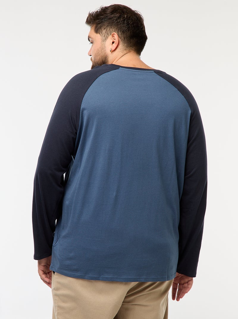 Camiseta de manga larga raglán y cuello redondo Azul - Kiabi