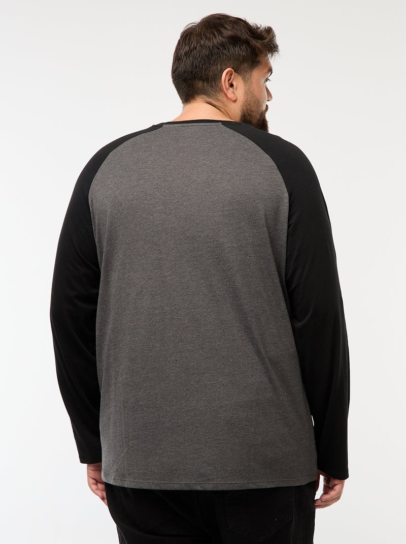 Camiseta de manga larga raglán y cuello redondo Gris - Kiabi
