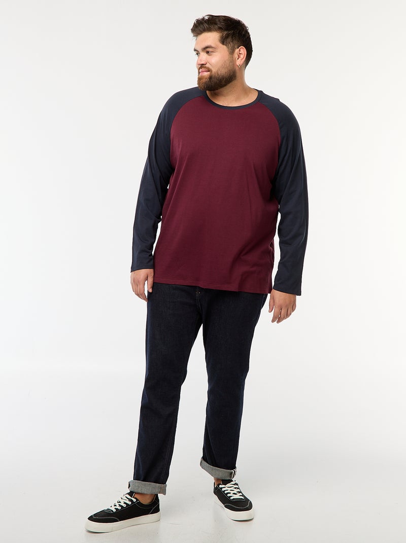 Camiseta de manga larga raglán y cuello redondo Rojo - Kiabi