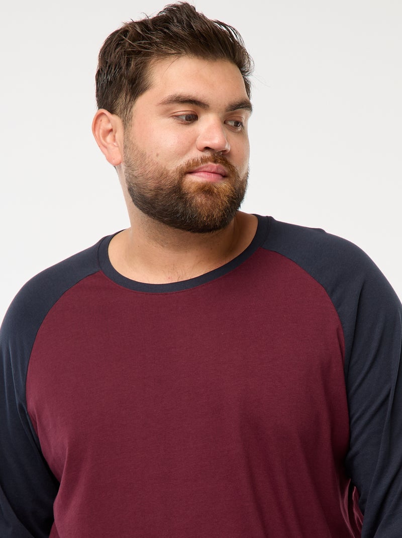 Camiseta de manga larga raglán y cuello redondo Rojo - Kiabi