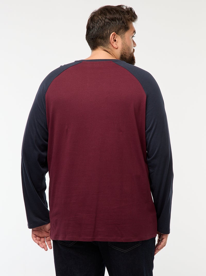 Camiseta de manga larga raglán y cuello redondo Rojo - Kiabi