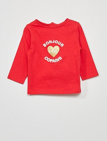 Camiseta con cuello bebé - rojo cereza - Kiabi - 4.00€