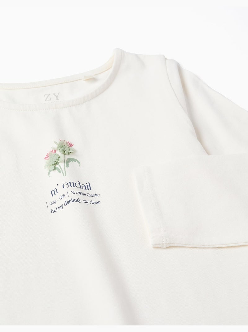 Camiseta de Manga Larga Tejido con Estampado Blanco - Kiabi