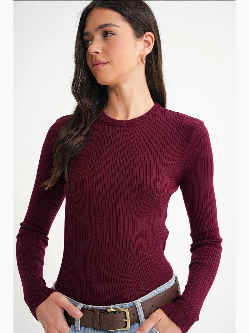 Camiseta de manga larga texturizada canalé suave ajustada mixray Rojo burdeos - Kiabi