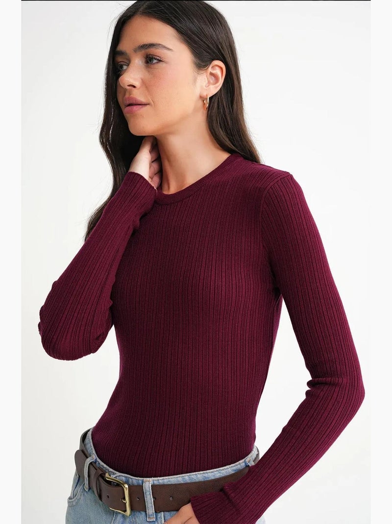 Camiseta de manga larga texturizada canalé suave ajustada mixray Rojo burdeos - Kiabi