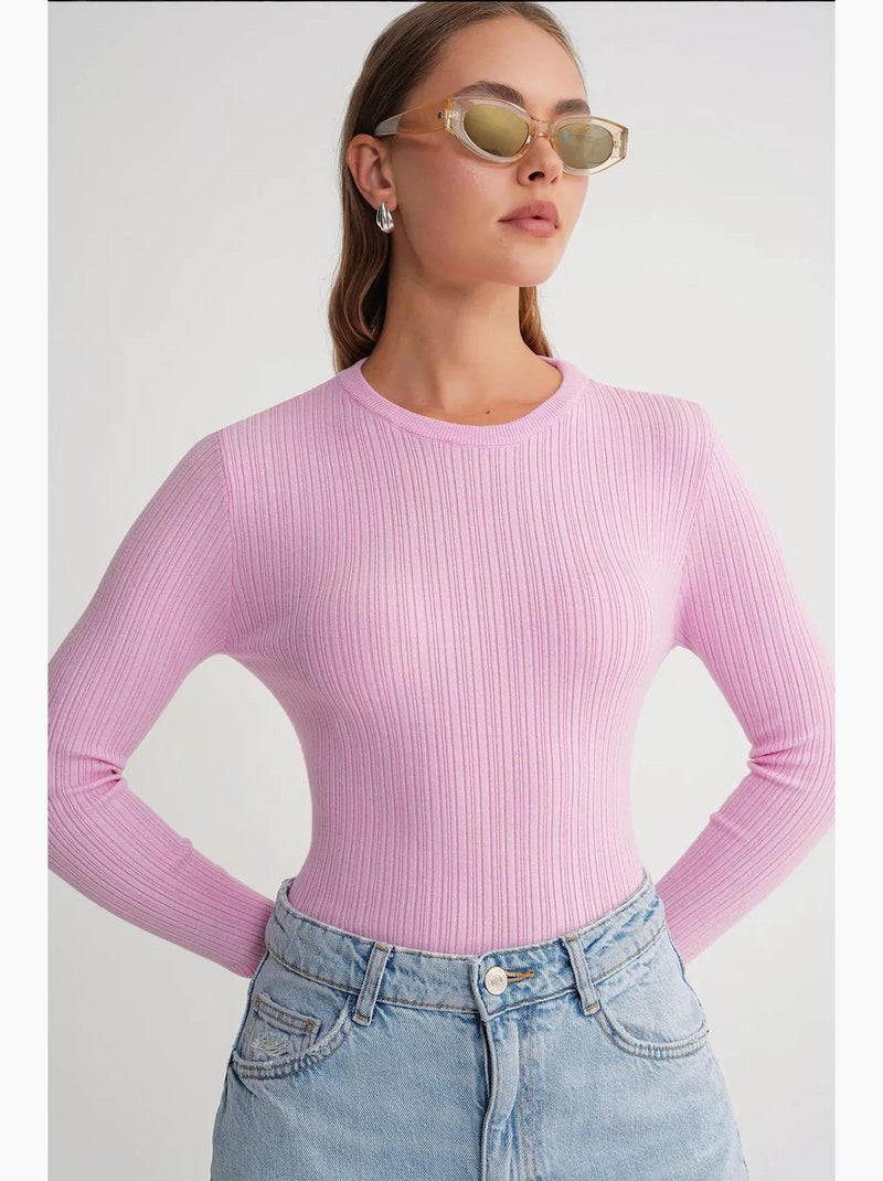 Camiseta de manga larga texturizada canalé suave ajustada mixray Rosa pálido - Kiabi