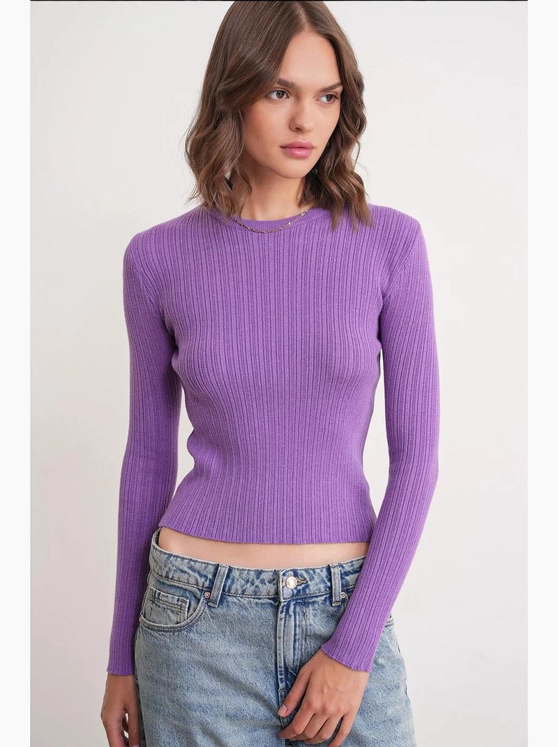 Camiseta de manga larga texturizada canalé suave ajustada mixray Violeta ciruela - Kiabi