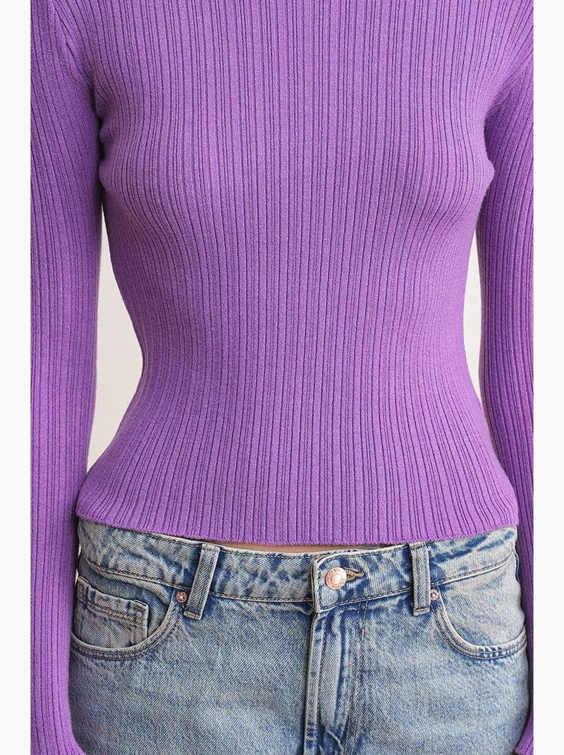 Camiseta de manga larga texturizada canalé suave ajustada mixray Violeta ciruela - Kiabi