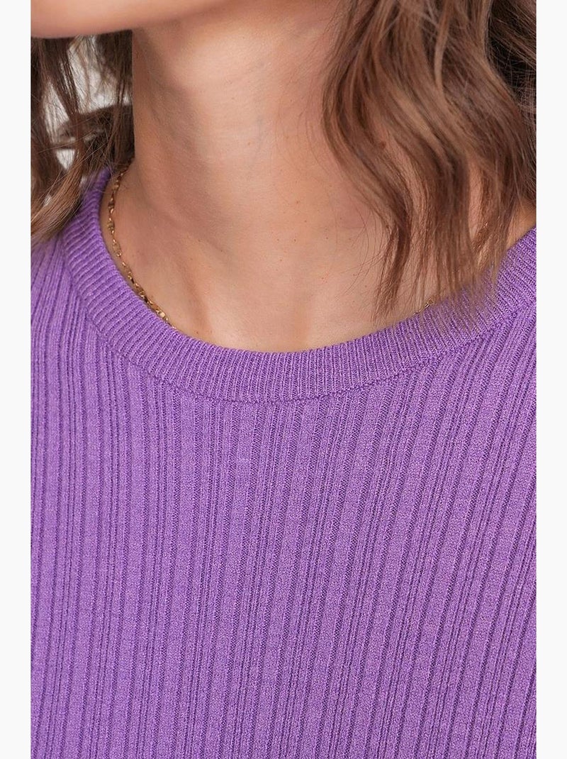 Camiseta de manga larga texturizada canalé suave ajustada mixray Violeta ciruela - Kiabi