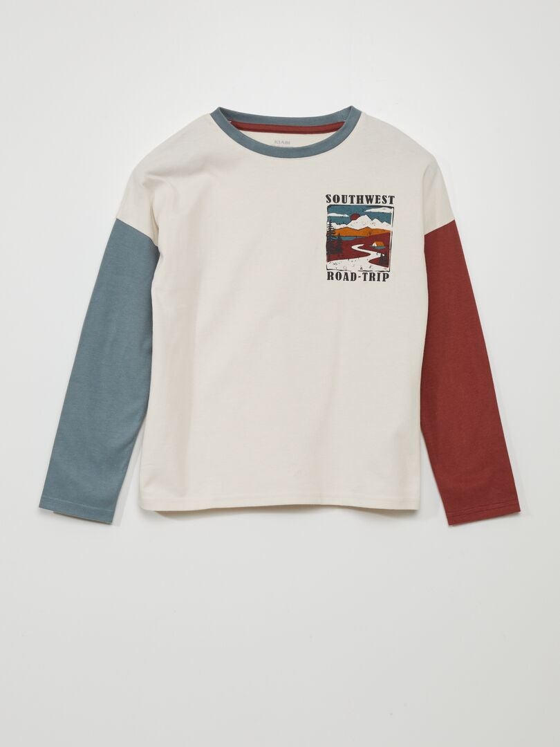 Camiseta de manga larga tricolor BEIGE - Kiabi