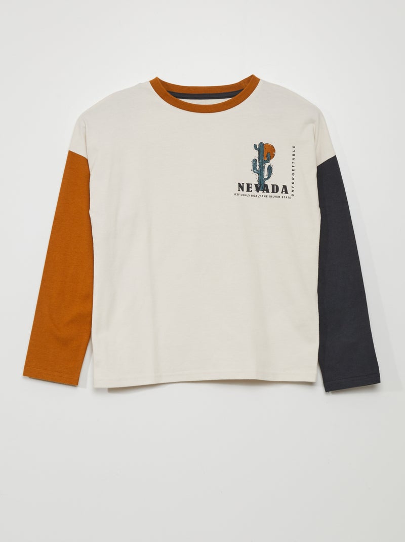 Camiseta de manga larga tricolor BEIGE - Kiabi