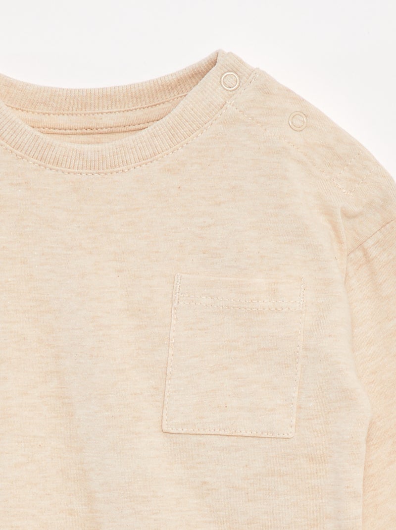 Camiseta de manga larga y bolsillo en el pecho Beige - Kiabi