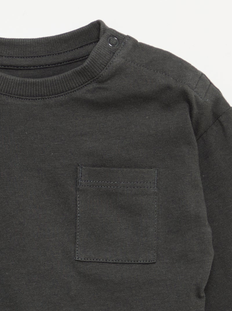 Camiseta de manga larga y bolsillo en el pecho Negro - Kiabi