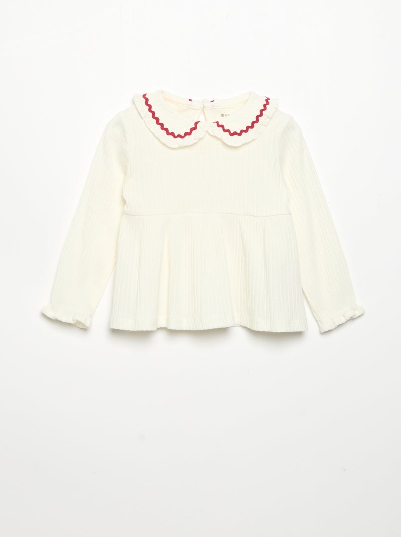 Camiseta de manga larga y cuello Claudine Blanco - Kiabi