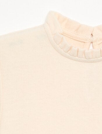 Camiseta de manga larga y cuello con volantes