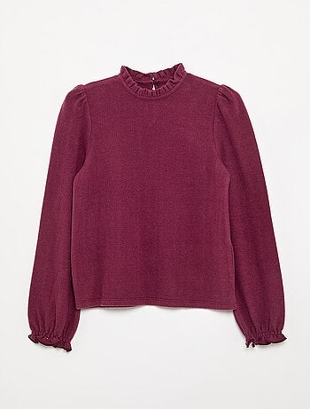 Camiseta de manga larga y cuello con volantes