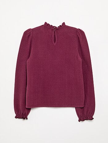 Camiseta de manga larga y cuello con volantes