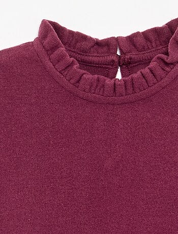 Camiseta de manga larga y cuello con volantes
