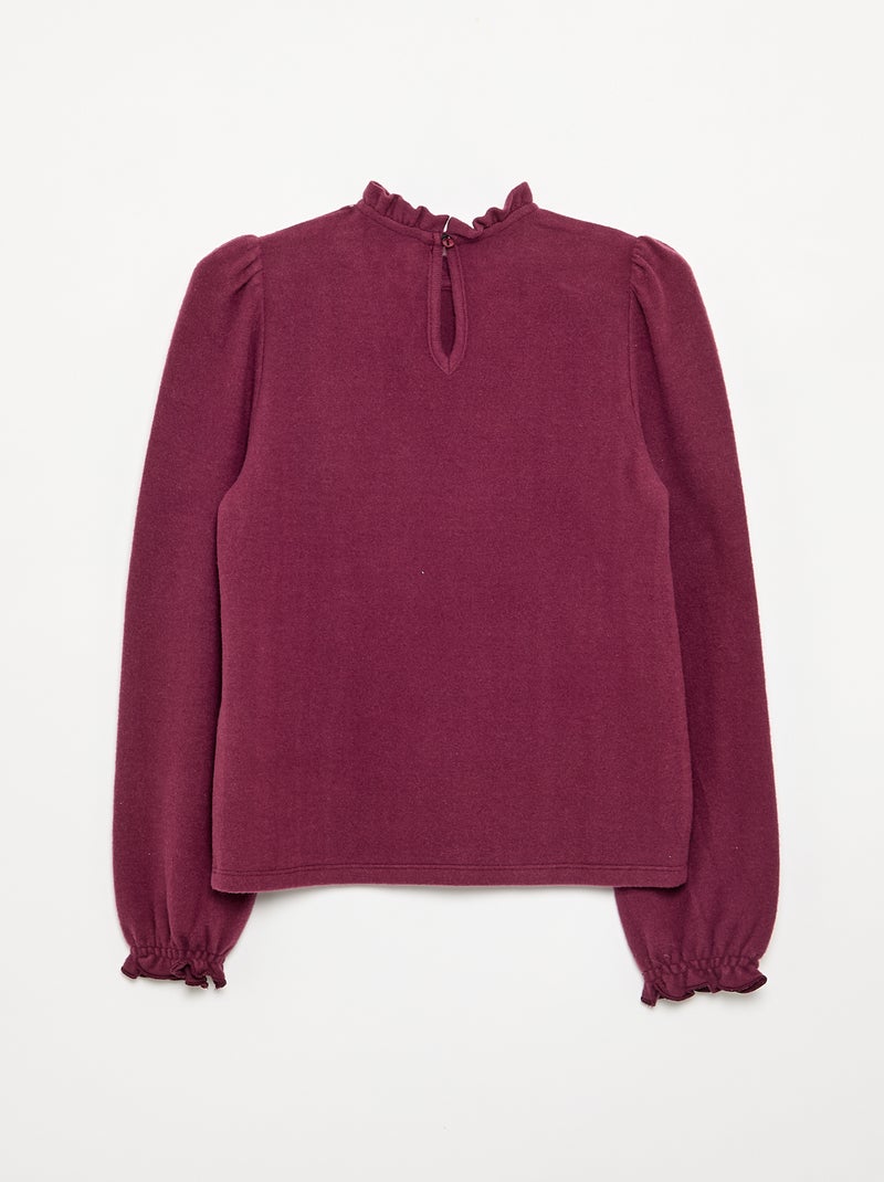 Camiseta de manga larga y cuello con volantes Morado - Kiabi
