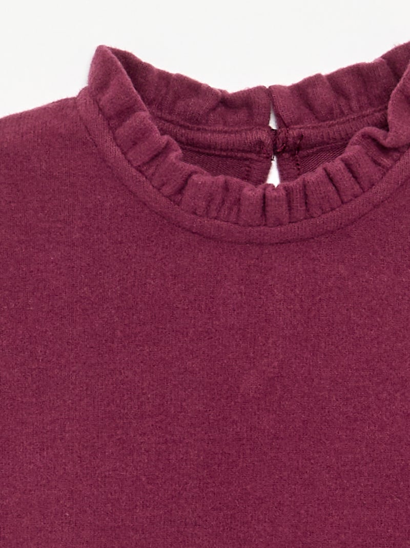 Camiseta de manga larga y cuello con volantes Morado - Kiabi
