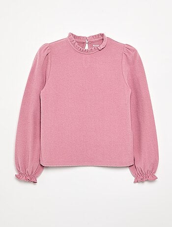 Camiseta de manga larga y cuello con volantes