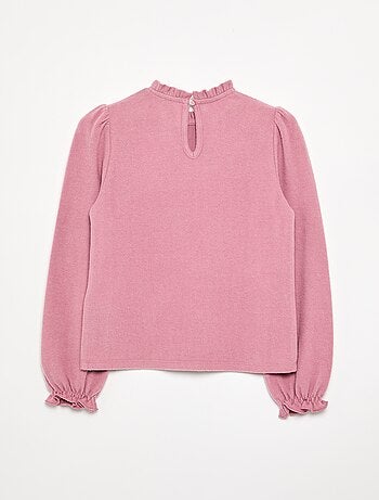 Camiseta de manga larga y cuello con volantes