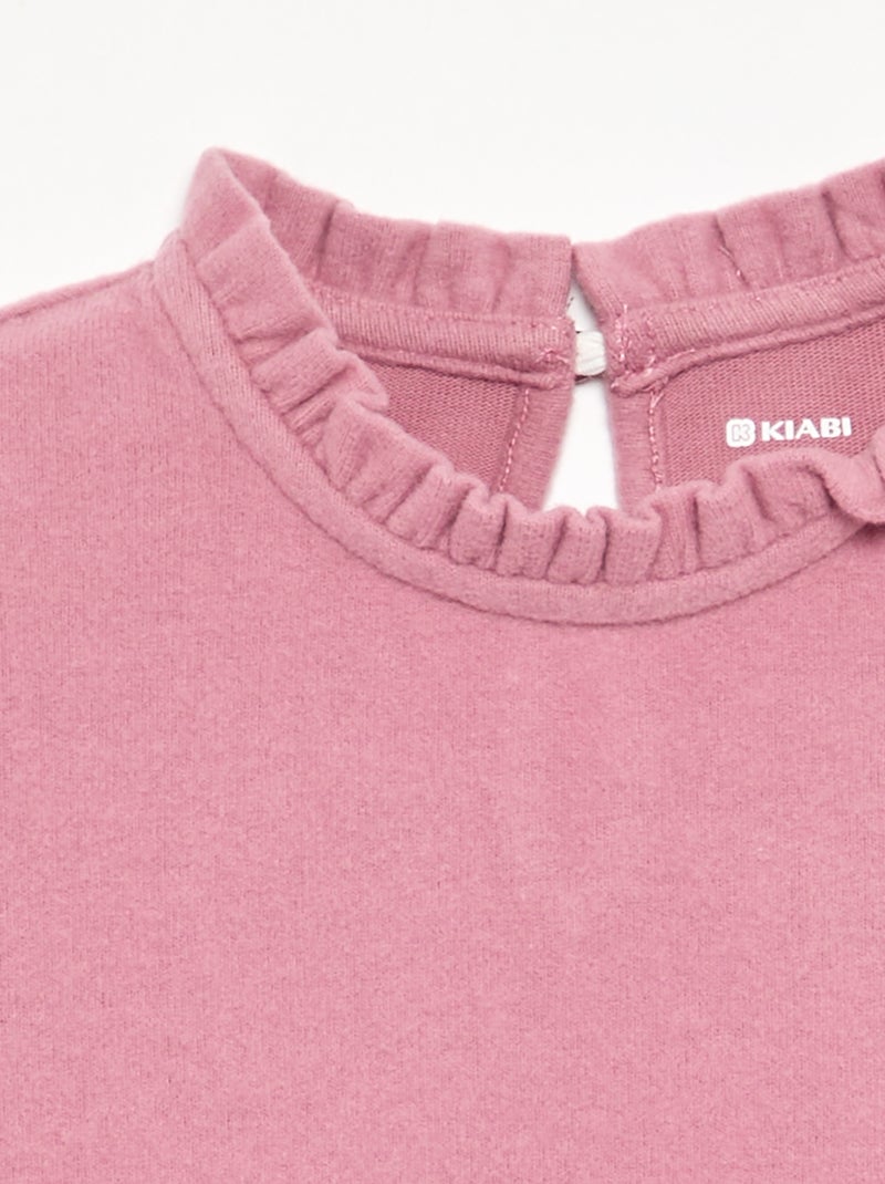 Camiseta de manga larga y cuello con volantes Rosa - Kiabi