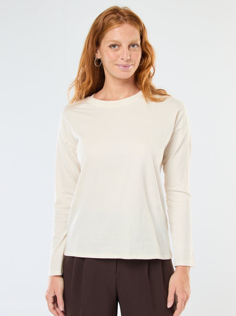 Camiseta de manga larga y cuello redondo Blanco - Kiabi
