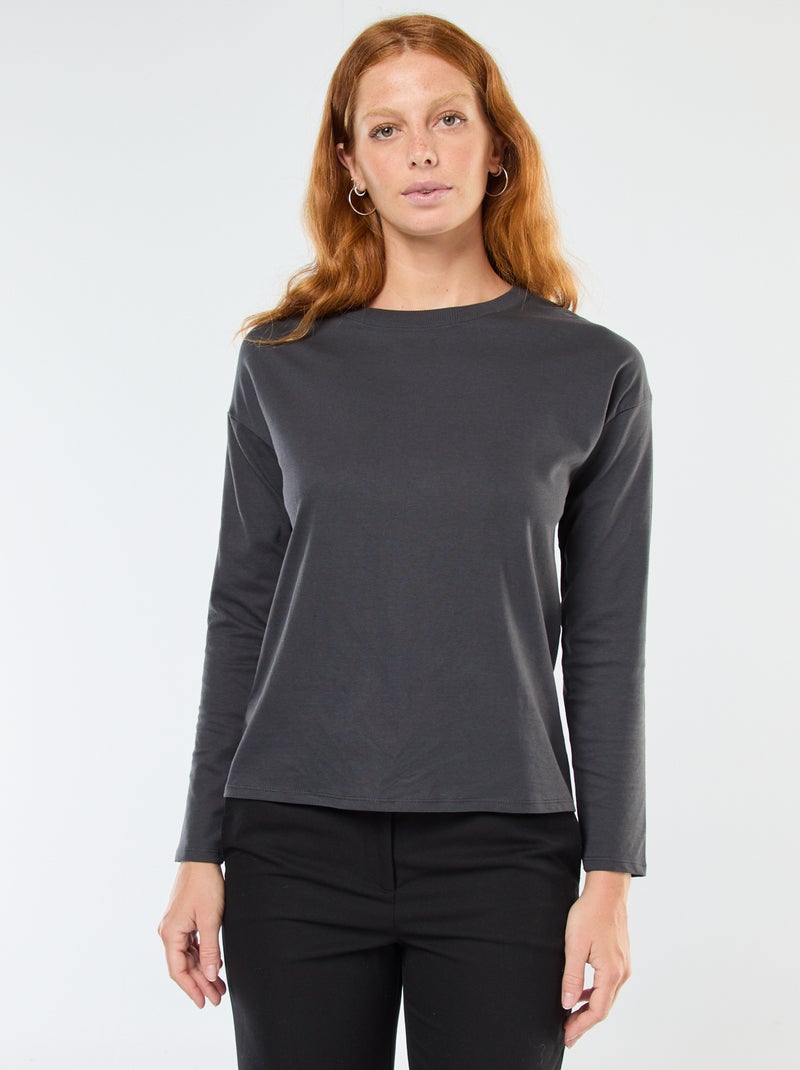 Camiseta de manga larga y cuello redondo Negro - Kiabi