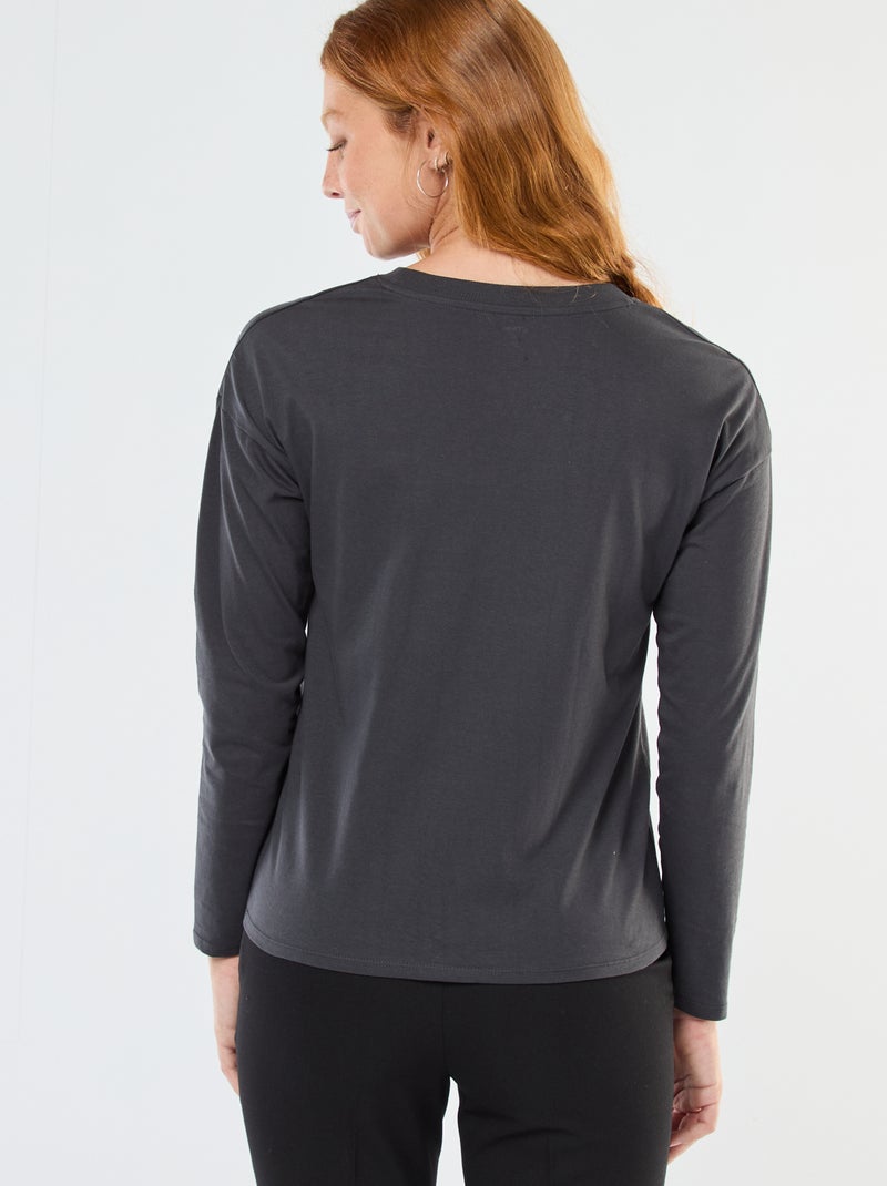 Camiseta de manga larga y cuello redondo Negro - Kiabi