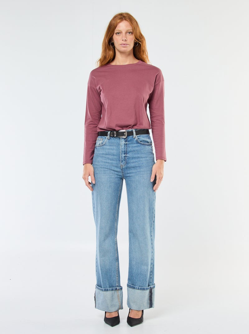 Camiseta de manga larga y cuello redondo Rosa - Kiabi