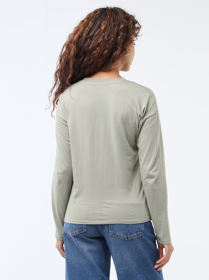 Camiseta de manga larga y cuello redondo Verde - Kiabi