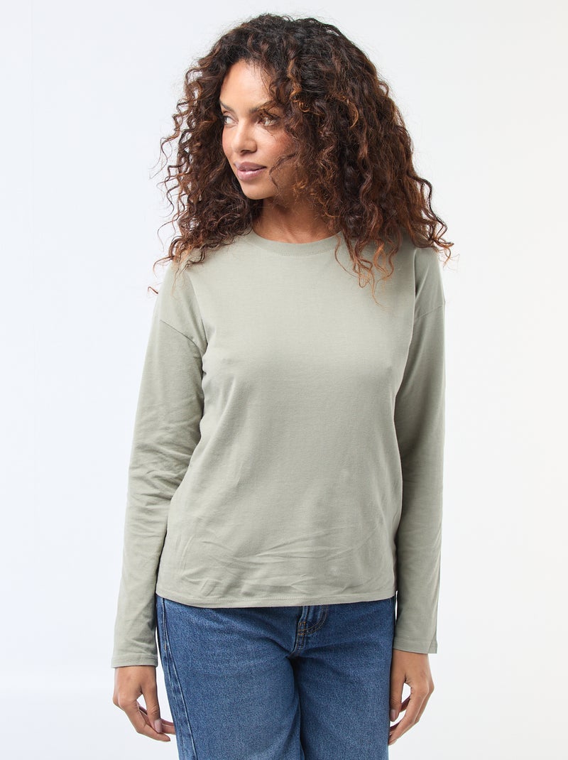 Camiseta de manga larga y cuello redondo Verde - Kiabi