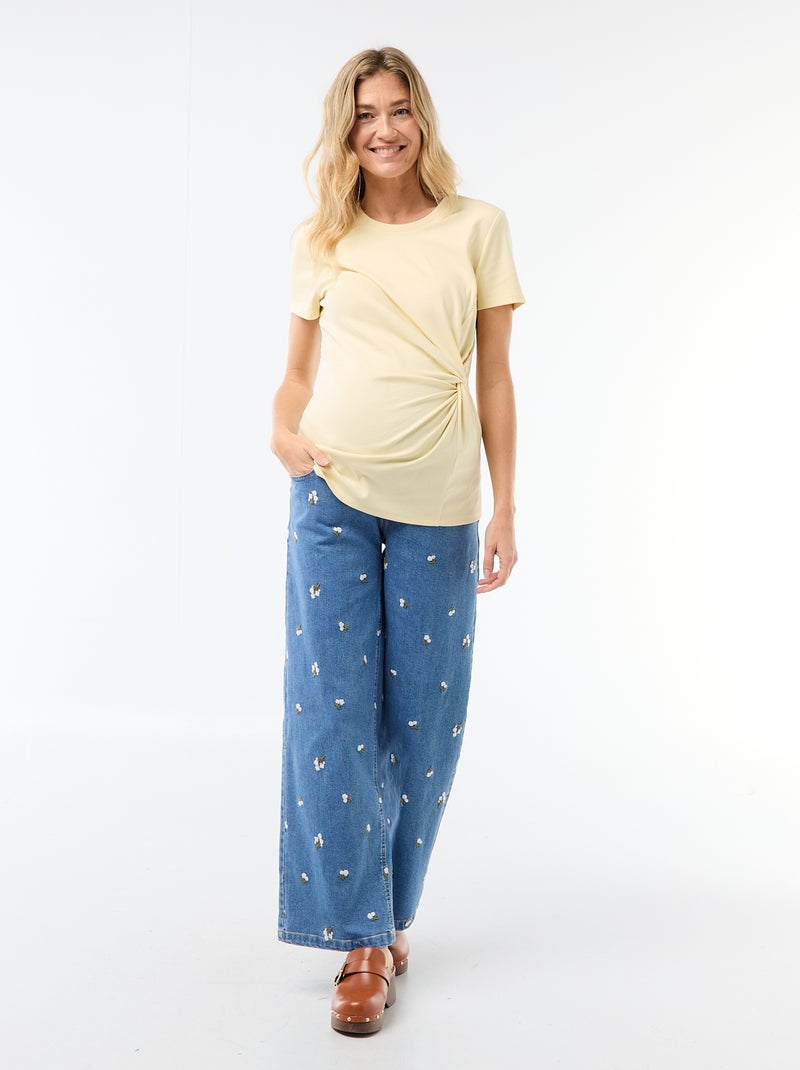 Camiseta de maternidad con cuello redondo drapeado Amarillo - Kiabi