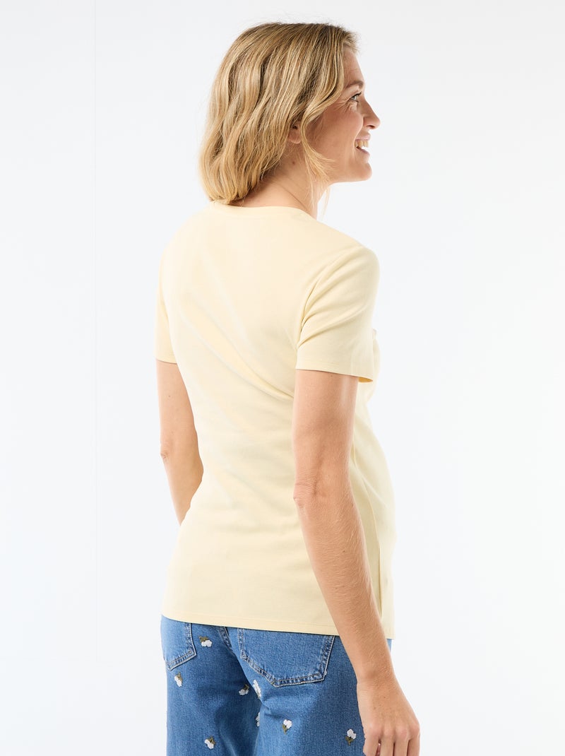 Camiseta de maternidad con cuello redondo drapeado Amarillo - Kiabi